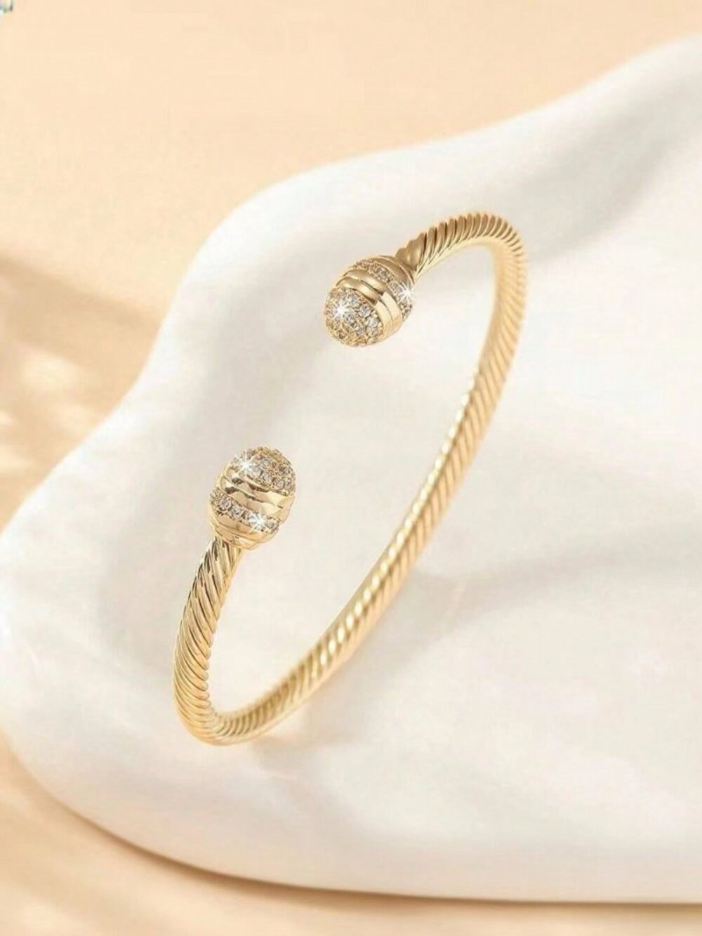 silver or gold Women's Bangle bracelet with Zirconia details
